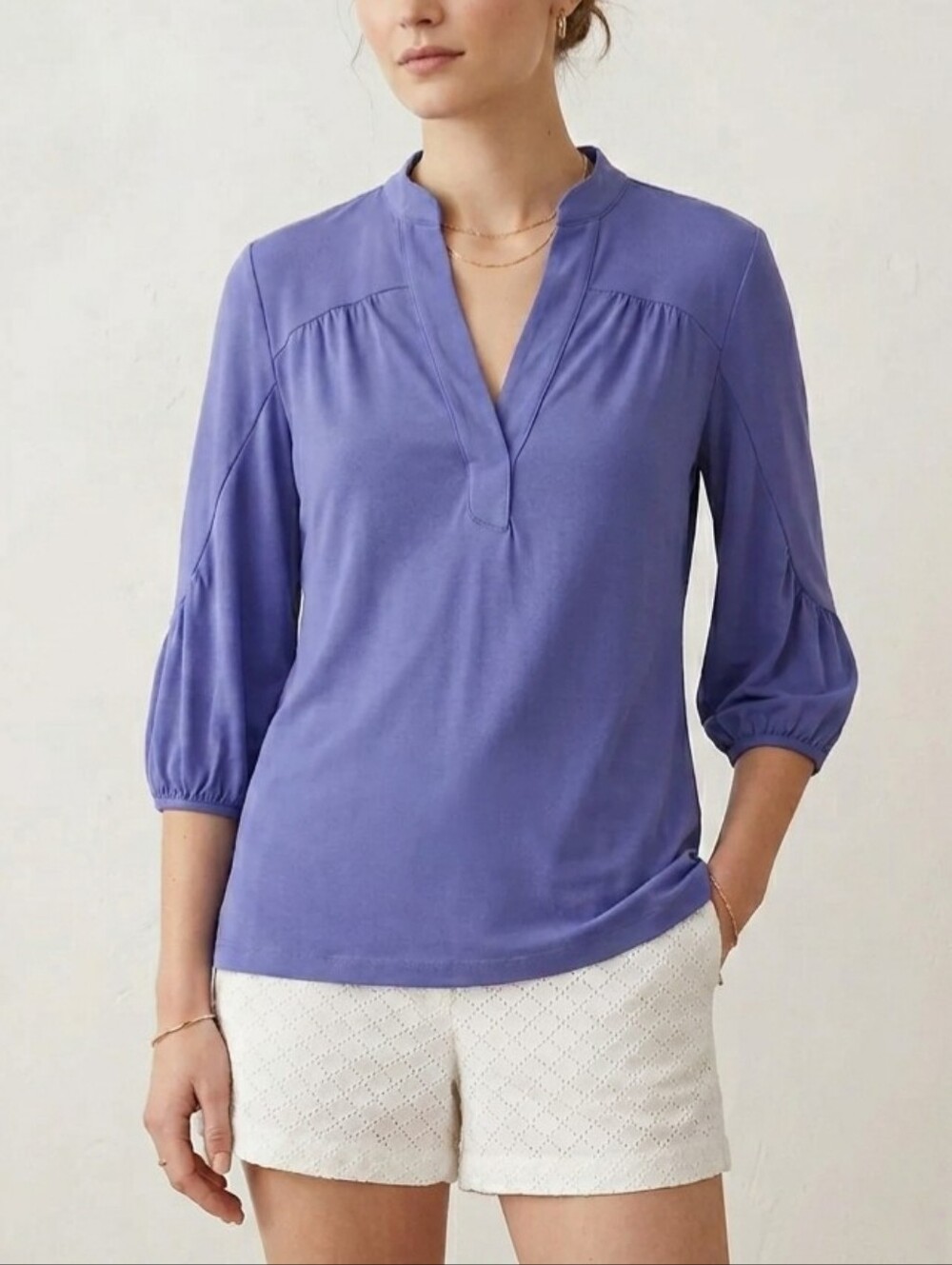 🟣 XS/S Banana Republic Women's Purple V-Neck Blouse 3/4 Sleeves